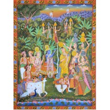 Pichwai Art Hindu Original Krishna Painting on Cotton Cloth Unframed Handmade A